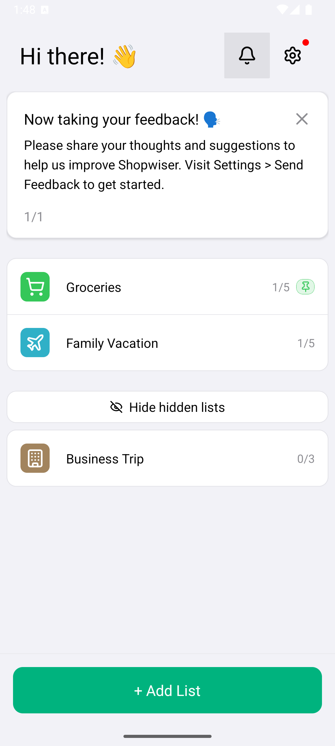 Shopwiser Android App Home Screen